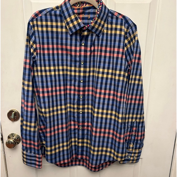 Justing tailored button down shirtt XL Plaid with floral inside cuff and collar - Picture 2 of 16